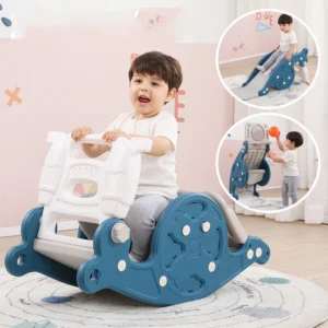 3 in 1 Multi Function Baby Indoor Toy Rocking Horse Plastic Children Ride on Animal Rocking Chair with Basketball Hoop