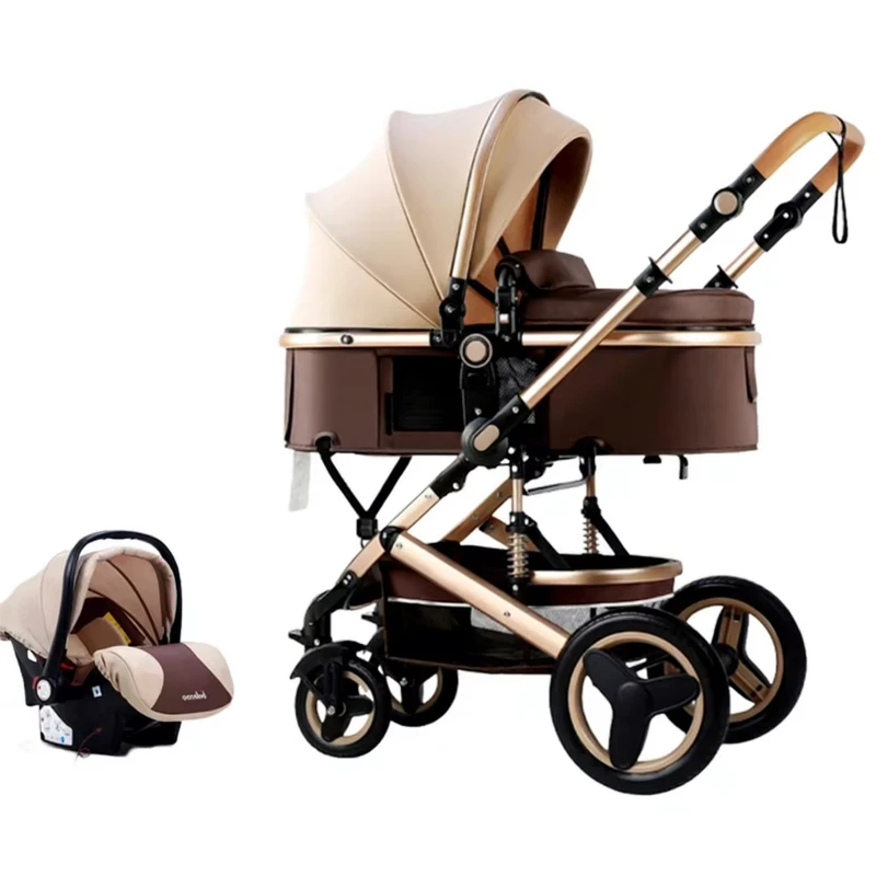 3-in-1 Multi-Functional Car Seat and Stroller Set Foldable Pram Baby Pushchair Travel Friendly with Car Seat