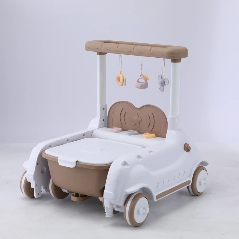 3 in 1 Multi Functional Plastic Baby Walker Kids Basket Foldable Silent Wheels Learning Walk Push Stroller Toys 15kg