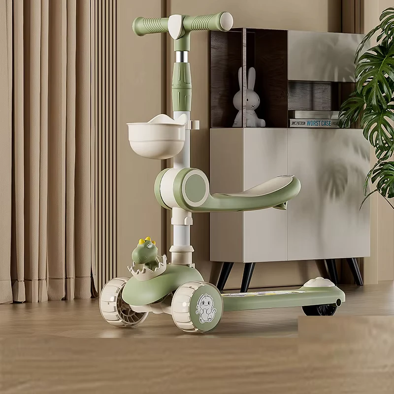 3 in 1 Multifunctional Folding Kick Scooter for Kids Children Babies With Three Wheels Plastic Steel Alloy Material Outdoor Play