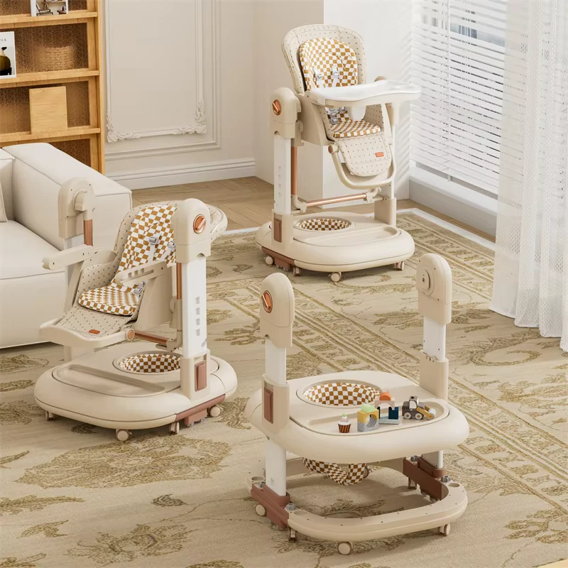 3 in 1 Multifunctional Height Adjustable to 6 Positions Feeding Dinning Baby High Chair Baby Walker Rocking Dinning Chair