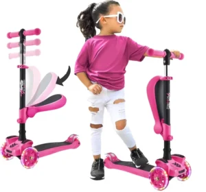 3 in 1 Multifunctional Steel Kick Scooter for Kids Children Babies Toy Scooter with Three PU Wheels for Outdoor Use