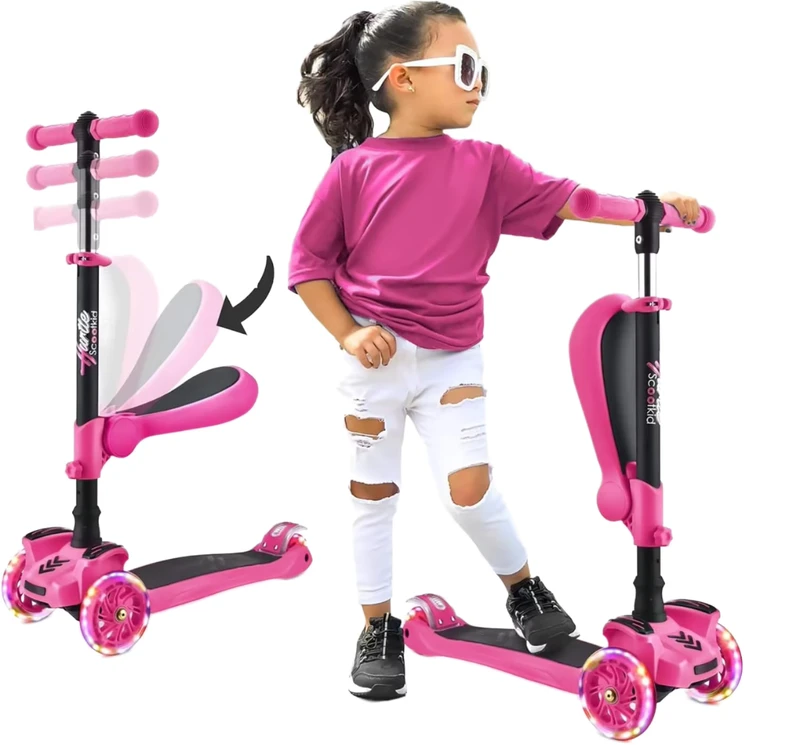 3 in 1 Multifunctional Steel Kick Scooter for Kids Children Babies Toy Scooter with Three PU Wheels for Outdoor Use