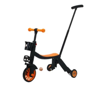 3 in 1 Steel Kick Push Scooter Trolley Toy Car with 3 PU Wheels Balance Car for Children with Push Handle