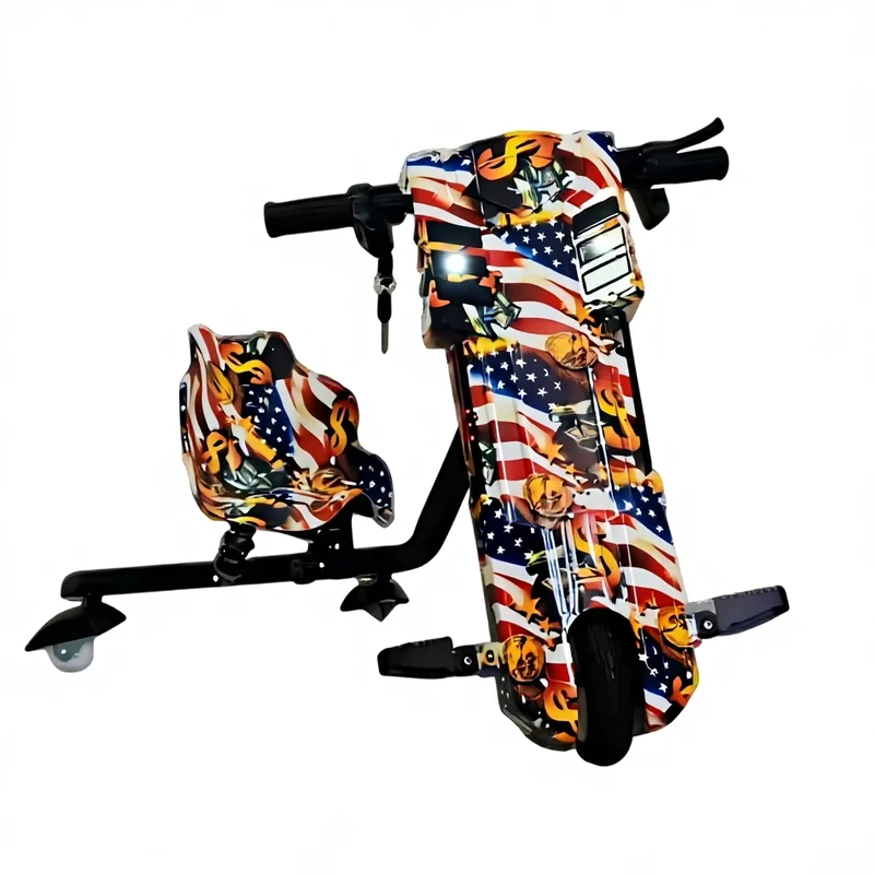 350W 8.0 inch Tyre Kids Electric Drifting Scooter 36V Lithium Battery Three Wheel 3 Speed Mini Drifting Scooter with Seat Lights