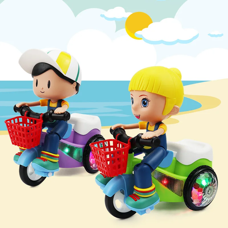 360 Rotating Stunt Tricycle Toy Electric Music LED Lights Plastic Ages 4-6 Years for Boys and Girls Interactive