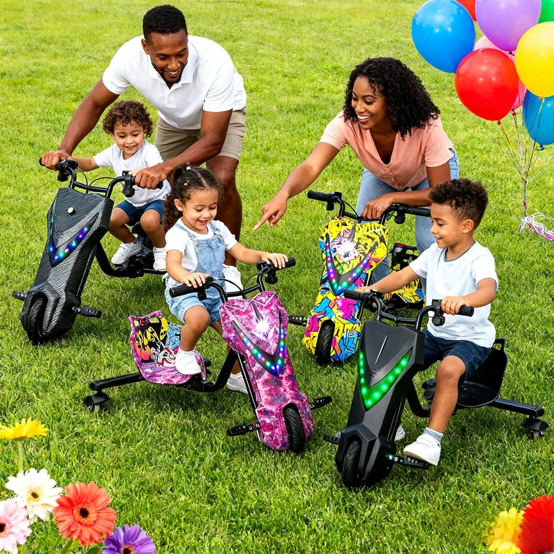 36V 3 Wheel Electric Drift Kart Tricycle for Kids Battery Powered Electric Drift Scooter Kart Toy Car