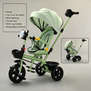 4 1 Kids Tricycle Bike-Removable Push Handle Adjustable Canopy Rotatable Seat Foldable Two-way Trolley Baby Steel Single Speed