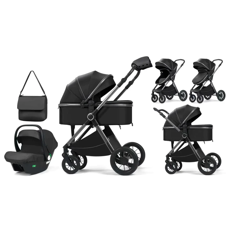 4 in 1 Baby Stroller Power Push Travel System Fabric Big Landscape Wheels Dual Seats Folded Metal Frame