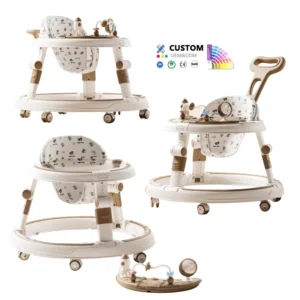 4 in 1 Baby Walker With Wheels Adjustable Height Music Lights Baby Activity Push Walker With Wheels and Seat