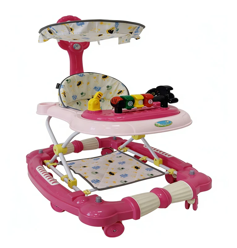4 in 1 Baby Walker with Wheels- Walkers for Babies 6-12 Months Adjustable Height/Folding Anti-Roll Baby Walker with Music
