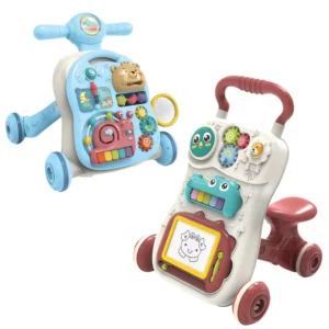 4 in 1 Educational Learning Kids Activity Table Sit Stand Stroller Walker Baby with Wheels Seat for 0 6 Months