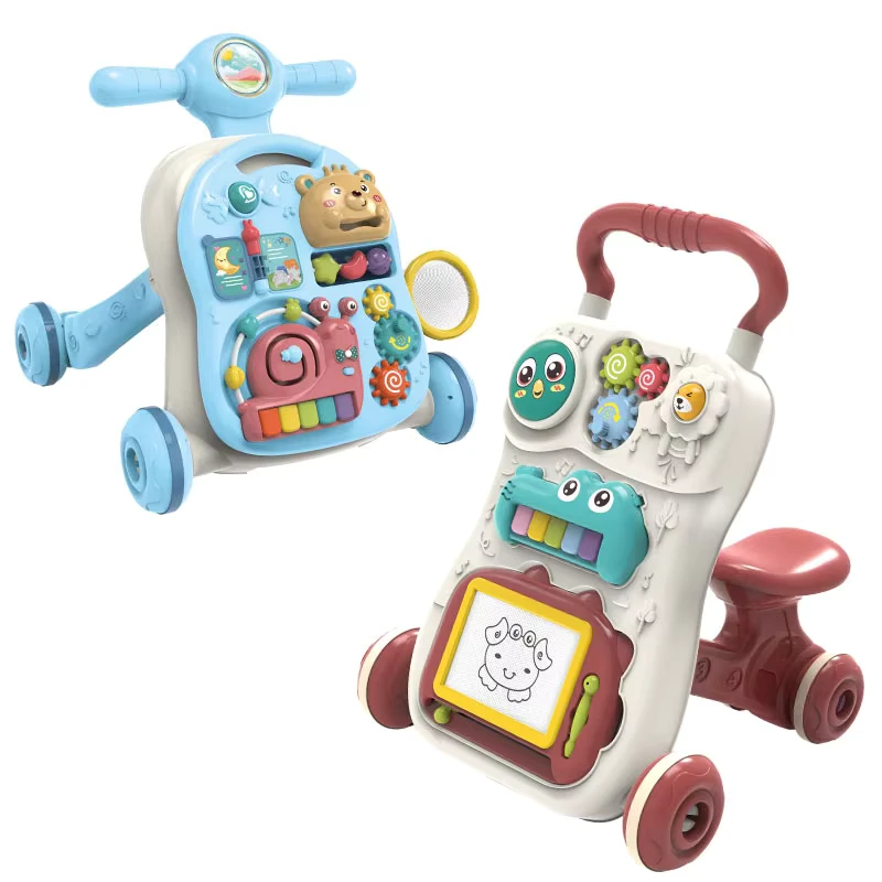 4 in 1 Educational Learning Kids Activity Table Sit Stand Stroller Walker Baby with Wheels Seat for 0 6 Months