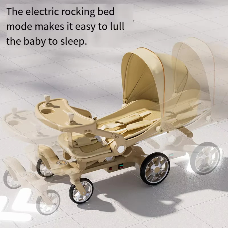 4 in 1 Electric Baby Stroller Car Seat Newborn Lightweight Luxurious Stroller 0-36months Battery with bluetooth Remote Control