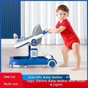 4 in 1 Plastic Baby Walker Upgraded with Scooter Playtable Music Lights 6 Rotate Wheels Baby Learning Walker with Toy Tray