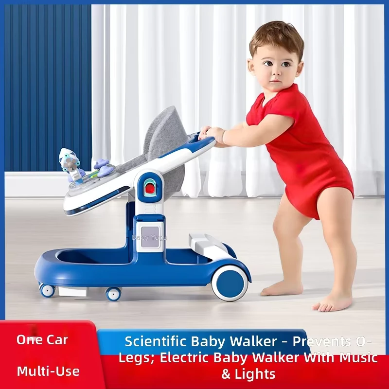 4 in 1 Plastic Baby Walker Upgraded with Scooter Playtable Music Lights 6 Rotate Wheels Baby Learning Walker with Toy Tray