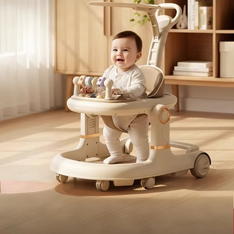4 in 1 Plastic Baby Walker Upgraded with Scooter Playtable Music Lights6Rotate Wheels Baby Learning Walker with Toy Tray