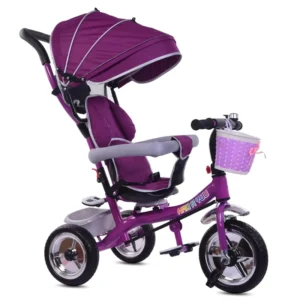 4 in 1 Steel Children’s Tricycle with Foldable Sun Canopy for 2 7 Years Old Kids