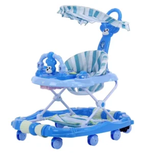 4 in 1 Vintage Baby Walkers with Push Bar Foldable 8 Wheel Stainless Steel Frame for Children