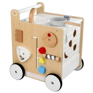 4-in-1 Wooden Baby Stroller with Play Kitchen for Kids Baby Walker with Play Kitchen for Children