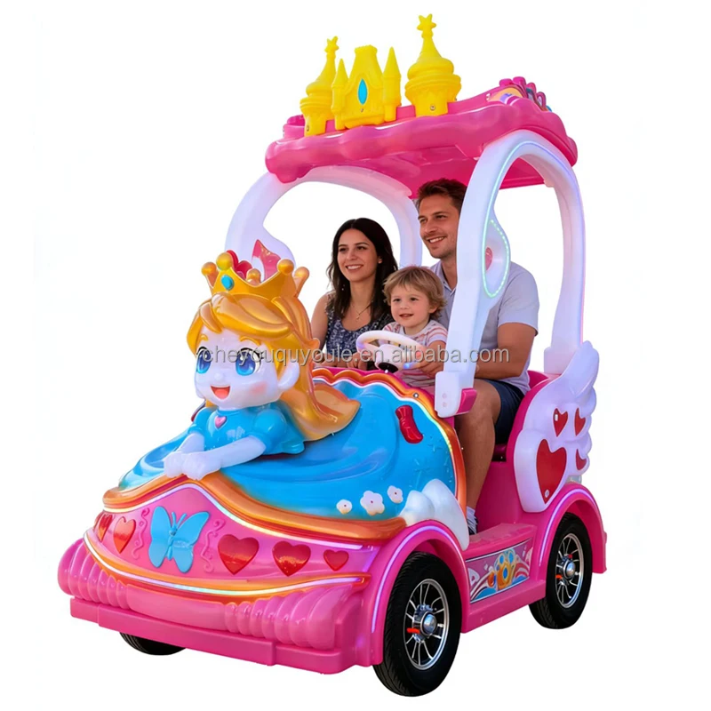 48V Four-Wheel Indoor Outdoor Electric Bumper Car Castle Princess Ride-On Toy with Roof Safe ABS Body for Kids