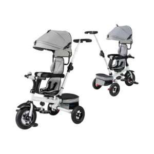 5-in-1 Folding Plastic Toddler Tricycle Adjustable Push Handle Canopy Reversible Seat Safety Harness for Kids Aged 1-5 Years