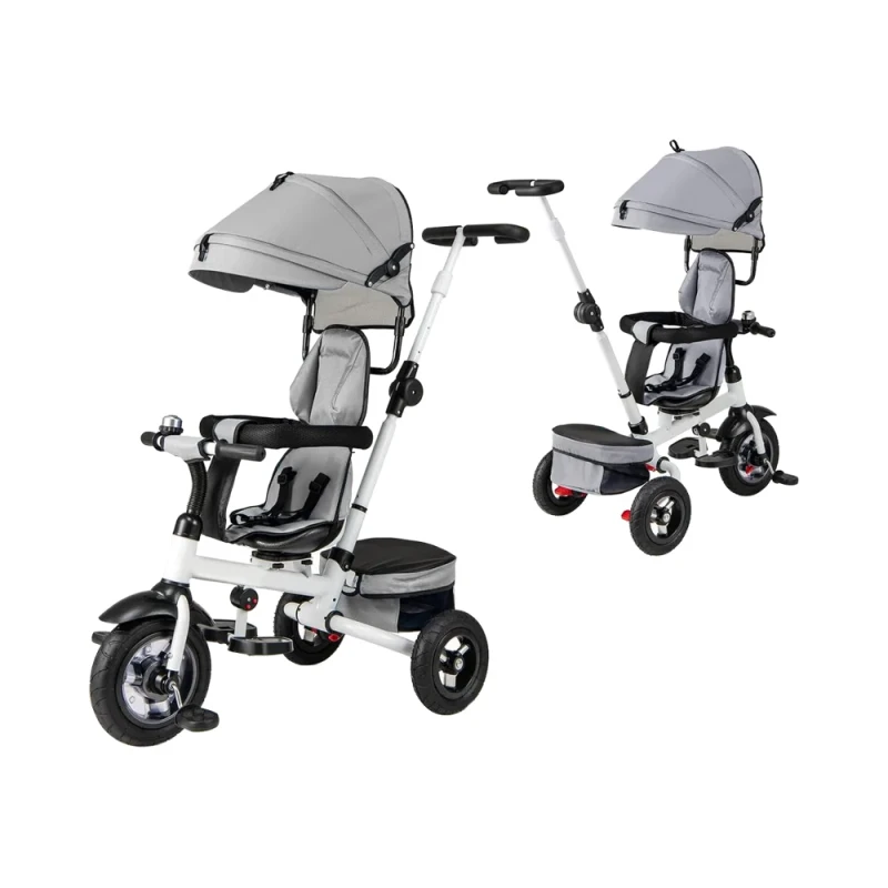 5-in-1 Folding Plastic Toddler Tricycle Adjustable Push Handle Canopy Reversible Seat Safety Harness for Kids Aged 1-5 Years
