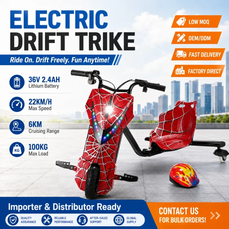 6 Inch Hub Motor Adult Tricycle Bumper Car Drift Go Kart Outdoor Racing Vehicle 250W 25km/h 100kg Load Capacity