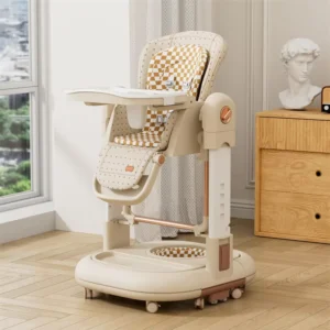 6 Positions Height Adjustable 3 in 1 Multifunctional Baby High Chairs Safety Dining Feeding Chair with Double Dining Plate