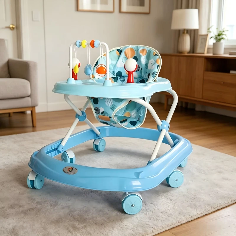 6 Wheels Plastic Baby Walker with Simple Music Adjustable Seat Height