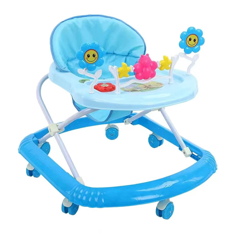 7 Wheel Foldable Plastic Frame Baby Walker with High Backrest Music Soft Seat Cushion
