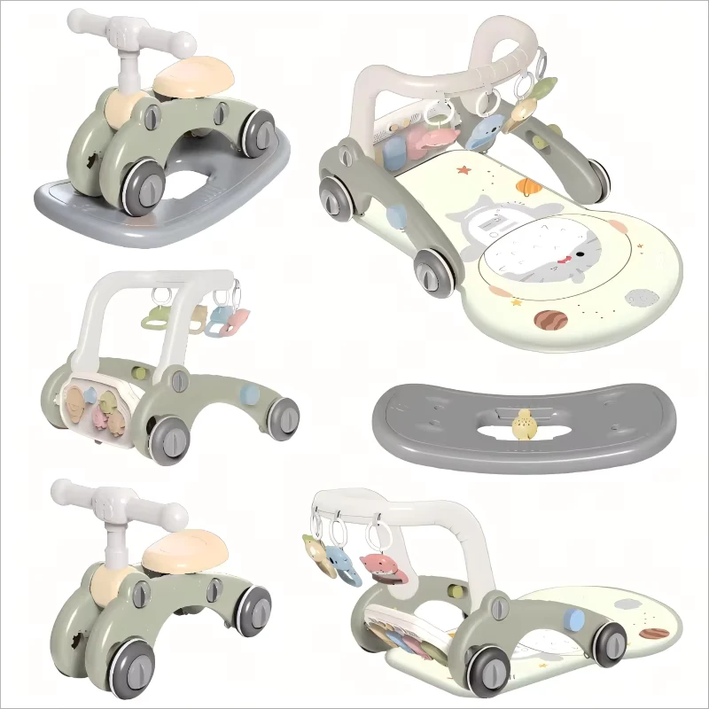 7 in 1 Educational Baby Walker Toy Trolley with Moses Basket Play Mat Rocking Horse Pedal Piano Made of Plastic