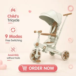 9 in 1 All in One OEM Adaptive Baby Tricycle Toddler Trike with Parent Control Handle Foldable Design for Outdoor Use