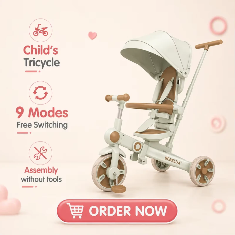 9 in 1 All in One OEM Adaptive Baby Tricycle Toddler Trike with Parent Control Handle Foldable Design for Outdoor Use