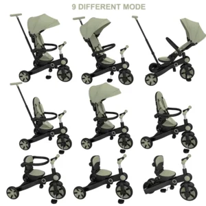 9 in 1 Foldable Kids Baby Tricycle 360 Rotating Seat Multi-functional Toddler Push Bike Infant Trike for 10-60 Months Children
