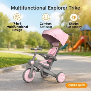 A7 7 in 1 Multifunctional Foldable Tricycle for Kids 2 5 Years Old with Pedals Big Canopy