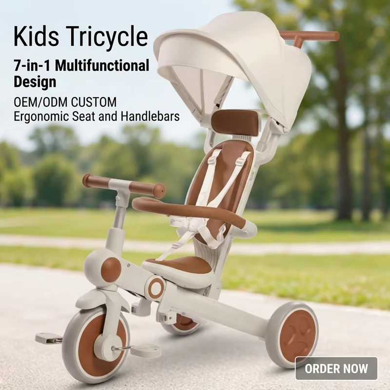 A7 Multifunctional Foldable Baby Tricycle for 2 to 5 Years Old With Pedals 7 in 1 Big Canopy