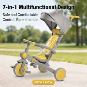 A7 Multifunctional Foldable Tricycle Kids Baby for 2 to 5 Years Old With Pedals 7 in 1 Big Canopy