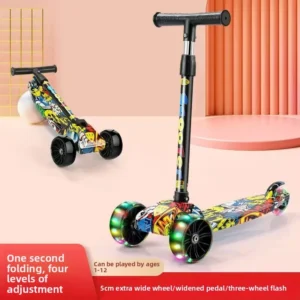 Adjustable Foldable Height Kids’ Scooter Light Durable Birthday Gift Modern Luxury 3 Wheel 100kg Max Load