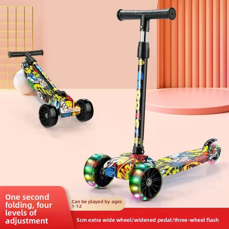 Adjustable Foldable Height Kids' Scooter Light Durable Birthday Gift Modern Luxury 3 Wheel 100kg Max Load