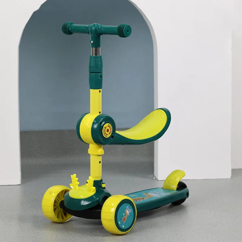 Adjustable Foot Luggage Scooter for 2-8 Years Kids PU LED Wheel Children Toy Scooter