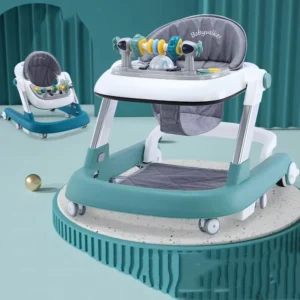 Adjustable Height Baby Walker Stroller for Toddlers Featuring Fun Toys and Plastic Wheels for Learning and Walking