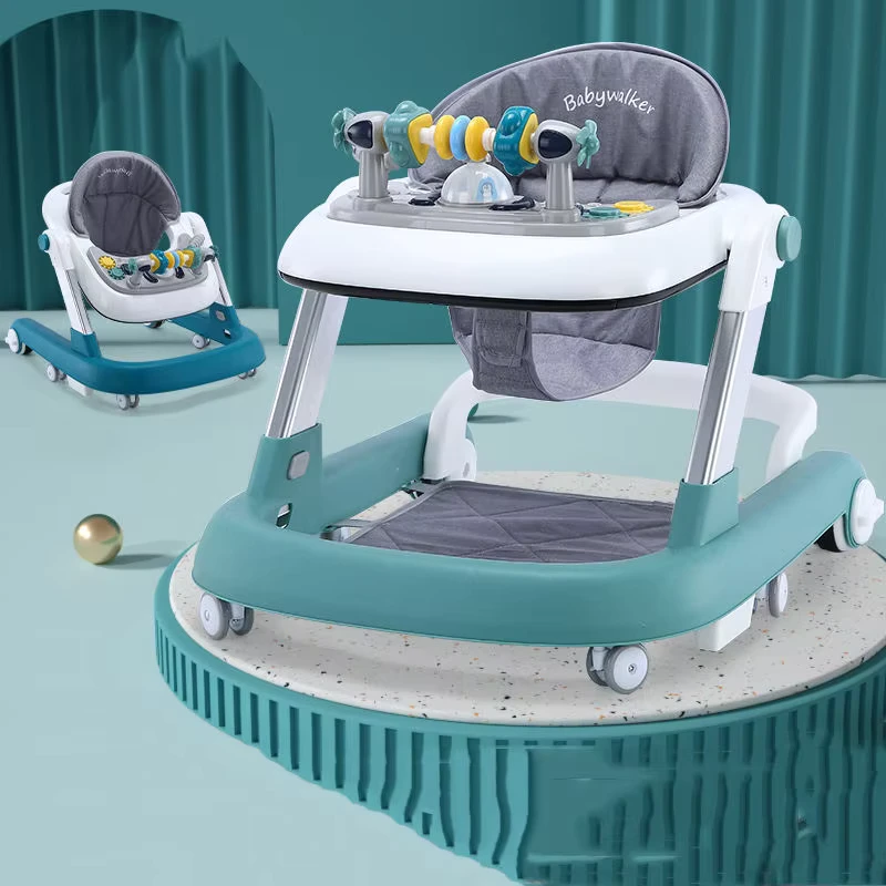 Adjustable Height Baby Walker Stroller for Toddlers Featuring Fun Toys and Plastic Wheels for Learning and Walking