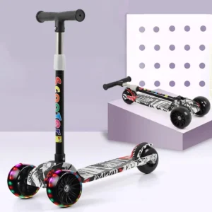 Adjustable Height Children’s Three Wheeled Folding Pedal Scooter LED Illuminated Balance Bicycle Sports Toy Kids’ Scooter