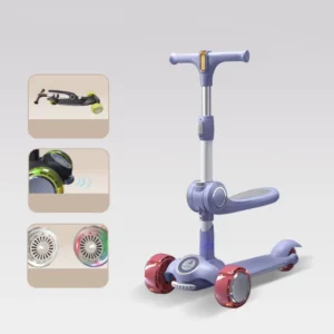Adjustable Height Light Anti Slip Deck Toddler Kick Scooter for Kids 3-12 Years 3 Wheel Electric Kick Scooter with Lean to Steer
