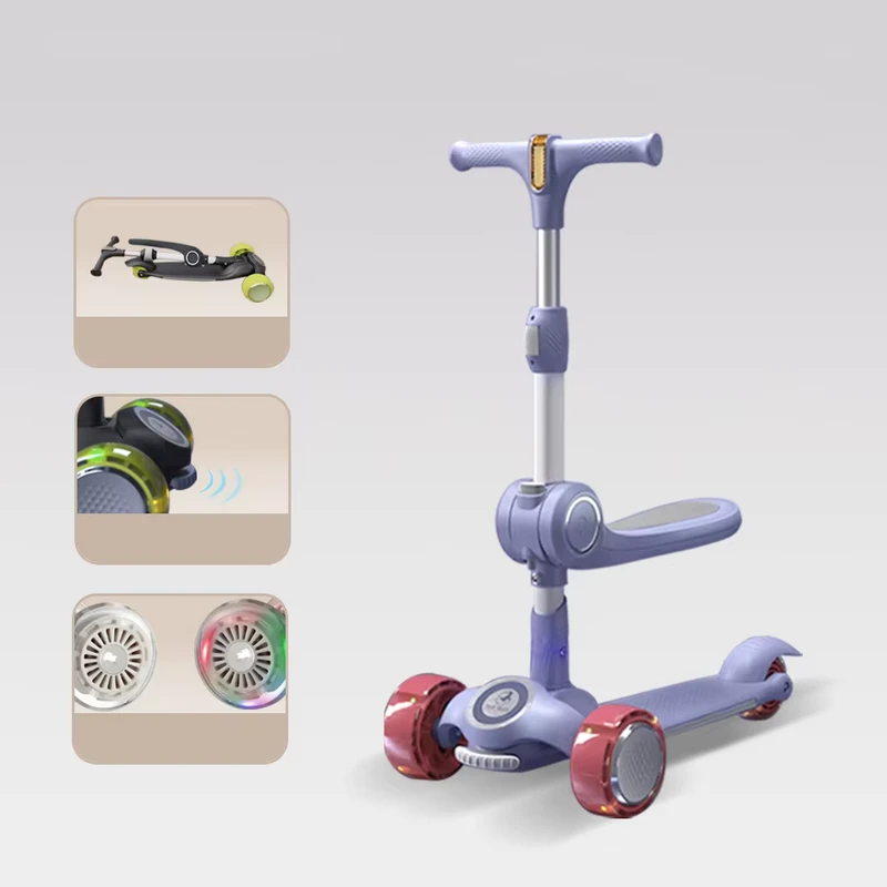 Adjustable Height Light Anti Slip Deck Toddler Kick Scooter for Kids 3-12 Years 3 Wheel Electric Kick Scooter with Lean to Steer