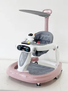 Adjustable Plastic Baby Learning Walker with Push Bar Music 3 in 1 Foldable 15kg Load Capacity for 0 3 Years Old