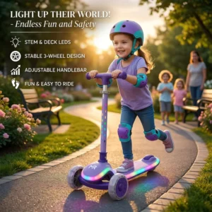 Adjustable Pu Flashing Wheels Kids Scooter Light Printed Children’s Scooter 3 Wheel Portable Foldable Kids Scooter