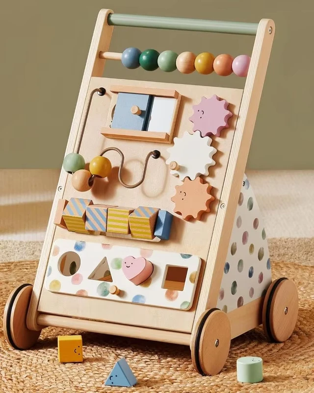 Adjustable Speed Modern Wooden Baby Walker Montessori Activity Center Push Toy Storage Eco Friendly for Boys Girls Kids