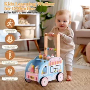 All-In-One Convenient Multi-Functional Baby Walker Cartoon Shape Educational Pull-Toys Set Unisex Kids Wood Material